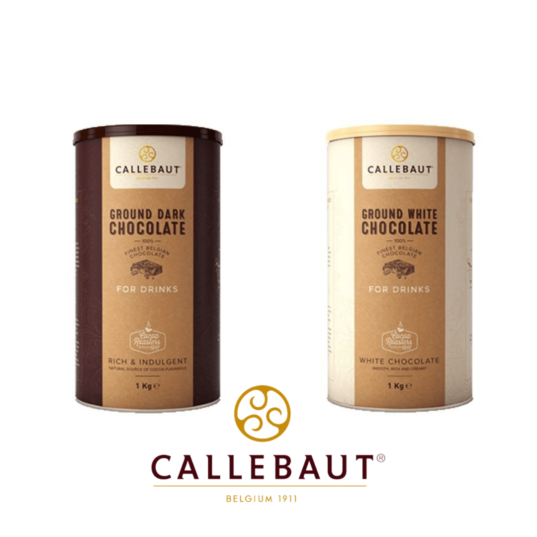 Callebaut ground dark & white chocolate drink.